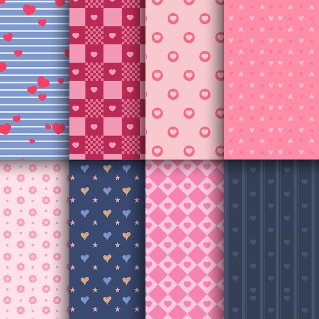 Colección de patrones de diseño plano del día de san valentín