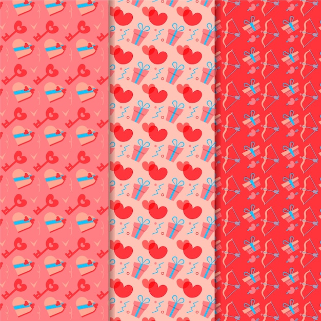 Colección de patrones de diseño plano del día de san valentín
