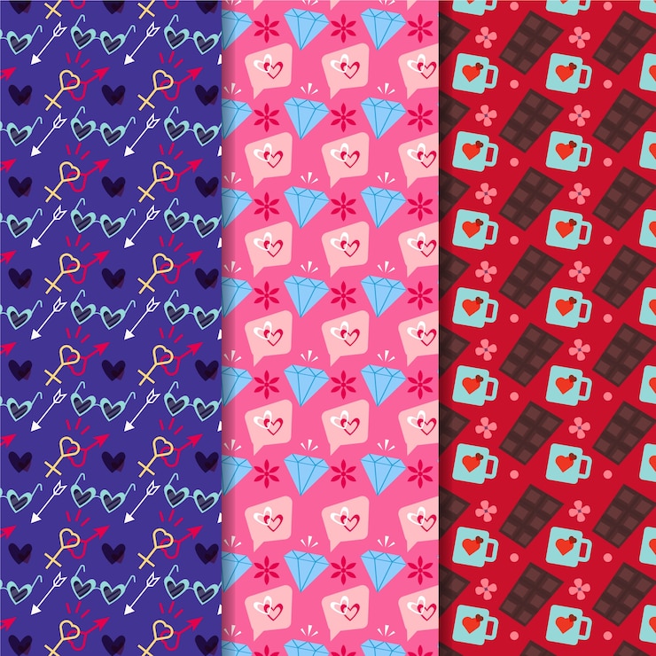 Vector gratuito colección de patrones de diseño plano del día de san valentín