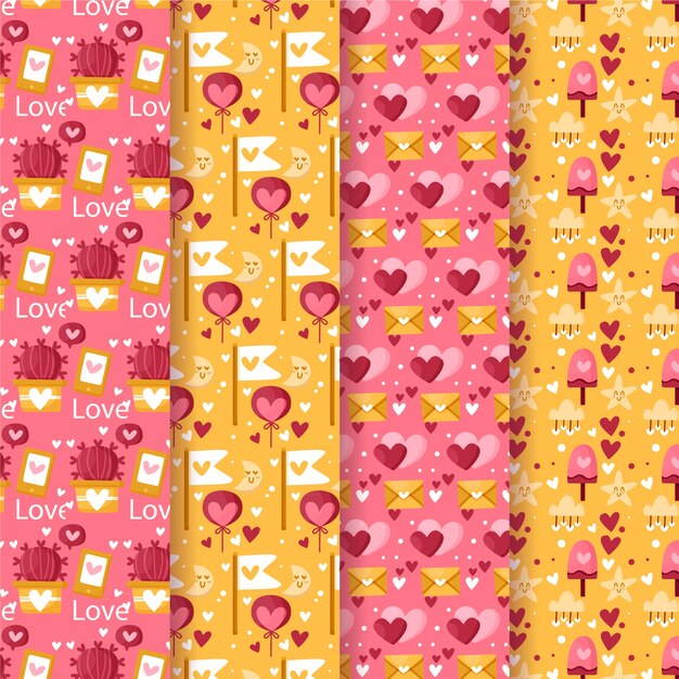 Colección de patrones de diseño plano del día de san valentín