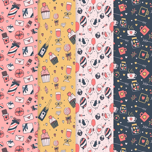 Colección de patrones de diseño plano del día de san valentín