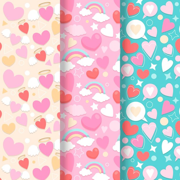 Colección de patrones de diseño plano del día de san valentín