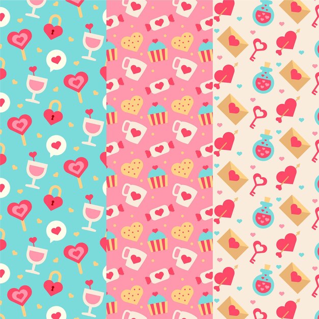 Colección de patrones de diseño plano del día de san valentín