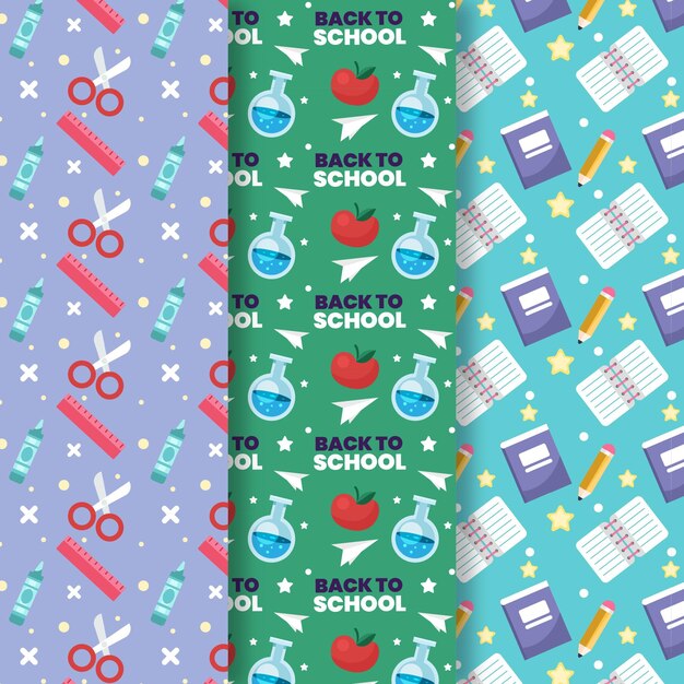 Colección de patrones de diseño plano de regreso a la escuela