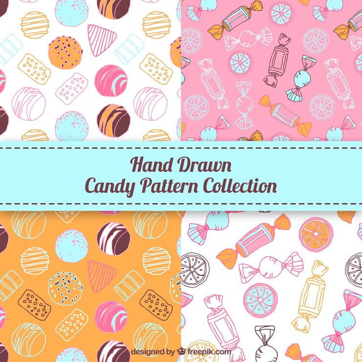 Vector gratuito colección de patrones de dulce con colores diferentes