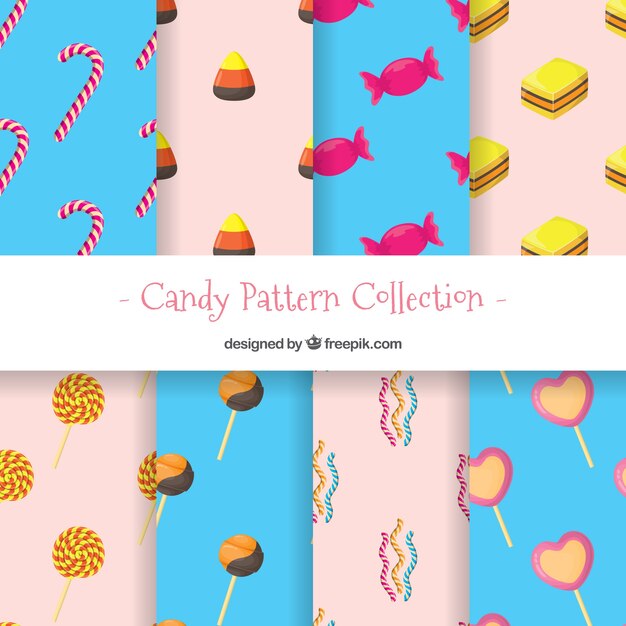 Colección de patrones de dulces coloridos en estilo plano