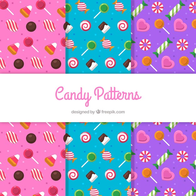 Colección de patrones de dulces coloridos en estilo plano