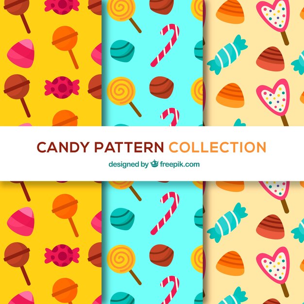 Colección de patrones de dulces coloridos en estilo plano