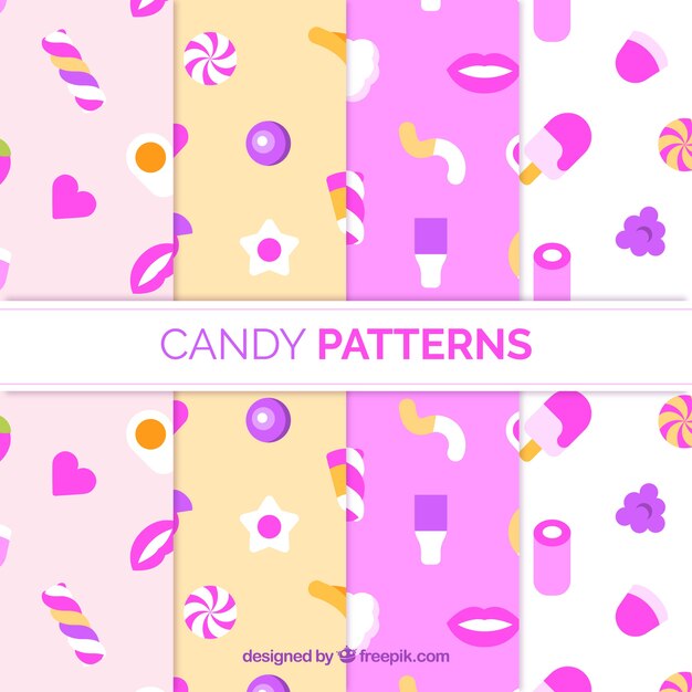 Colección de patrones de dulces coloridos en estilo plano