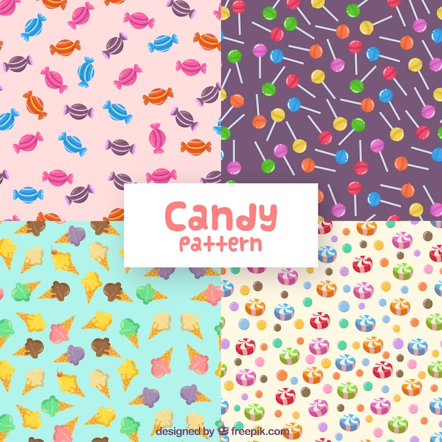 Colección de patrones de dulces coloridos en estilo plano
