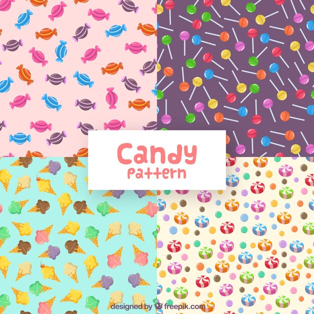 Colección de patrones de dulces coloridos en estilo plano