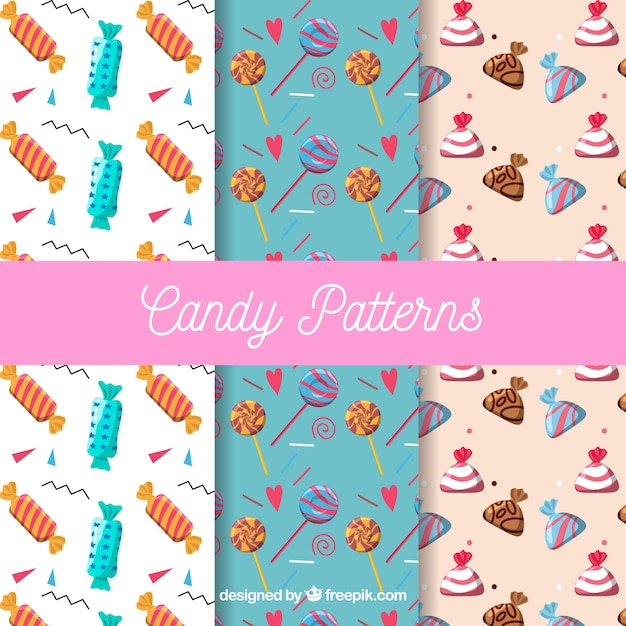 Colección de patrones de dulces coloridos en estilo plano