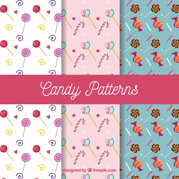 Colección de patrones de dulces coloridos en estilo plano