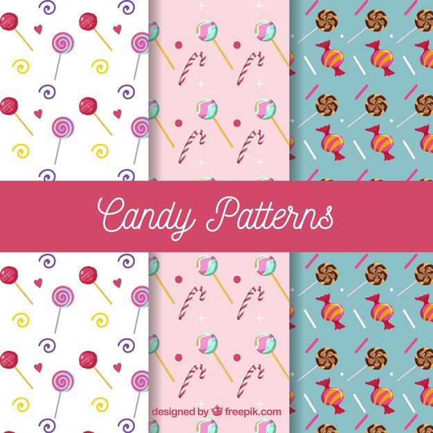 Colección de patrones de dulces coloridos en estilo plano