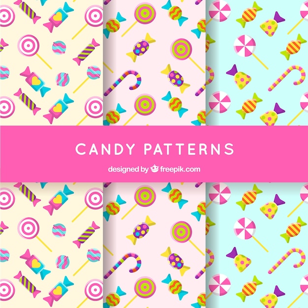 Colección de patrones de dulces coloridos en estilo plano