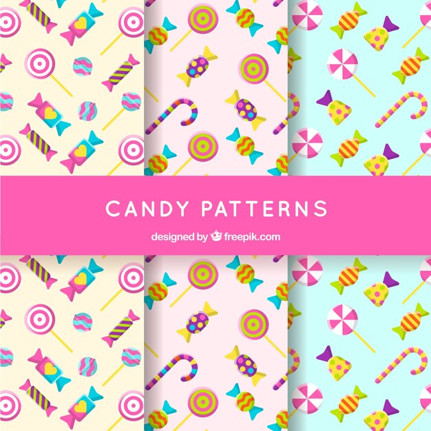 Colección de patrones de dulces coloridos en estilo plano