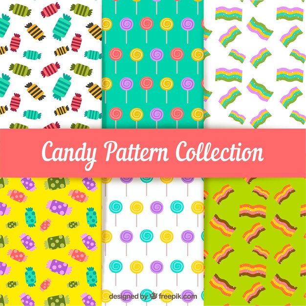 Colección de patrones de dulces coloridos en estilo plano