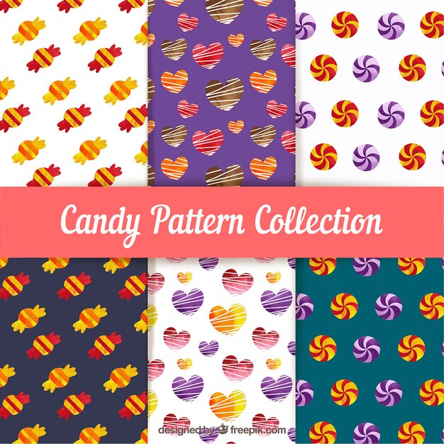 Colección de patrones de dulces coloridos en estilo plano