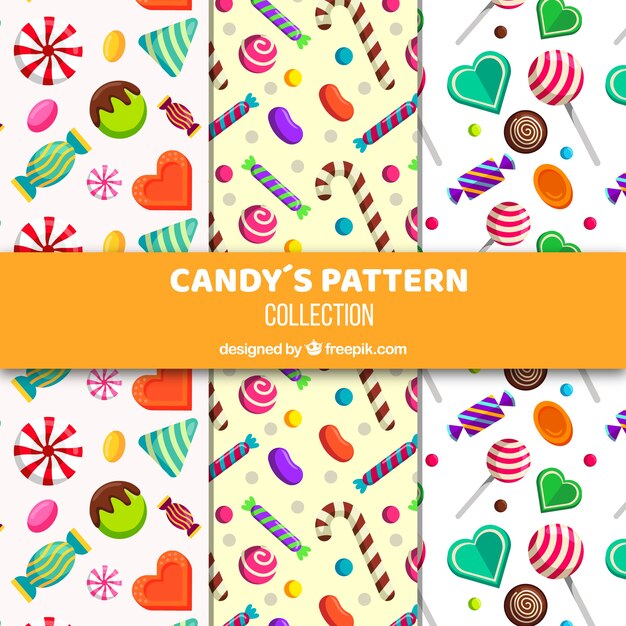 Colección de patrones de dulces coloridos en estilo plano