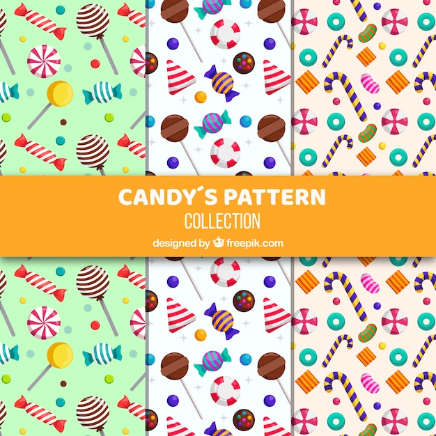 Colección de patrones de dulces coloridos en estilo plano