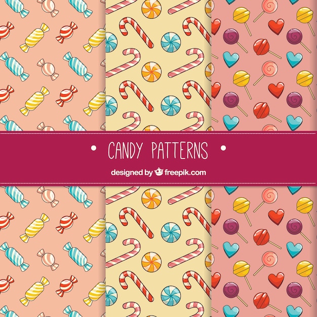Colección de patrones de dulces coloridos en estilo plano