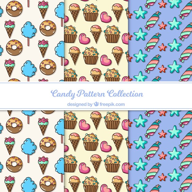 Colección de patrones de dulces deliciosos en estilo plano