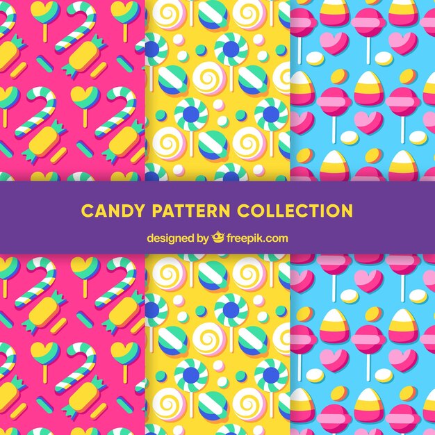 Colección de patrones de dulces deliciosos en estilo plano