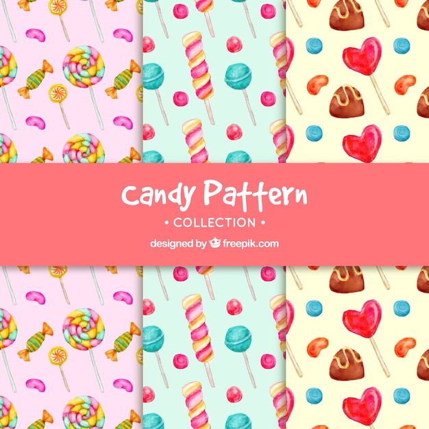 Colección de patrones de dulces en estilo acuarela