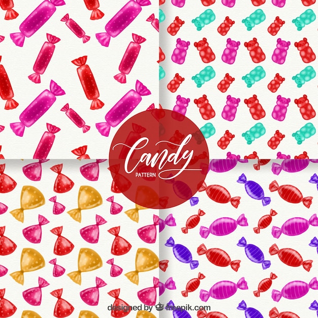 Colección de patrones de dulces en estilo acuarela