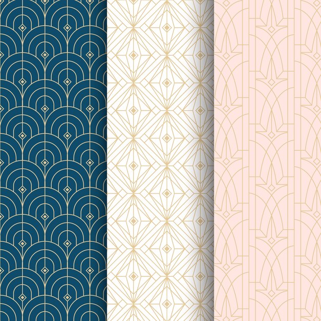 Colección de patrones elegantes art deco de diseño plano