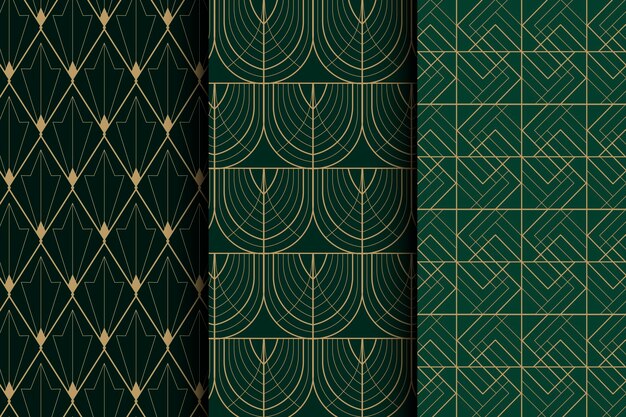 Colección de patrones elegantes art deco de diseño plano