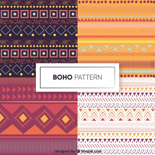 Colección de patrones de estilo boho con diseño plano