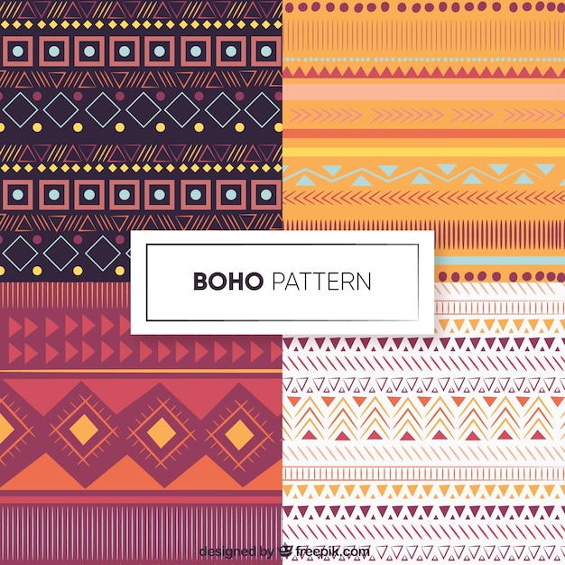 Colección de patrones de estilo boho con diseño plano