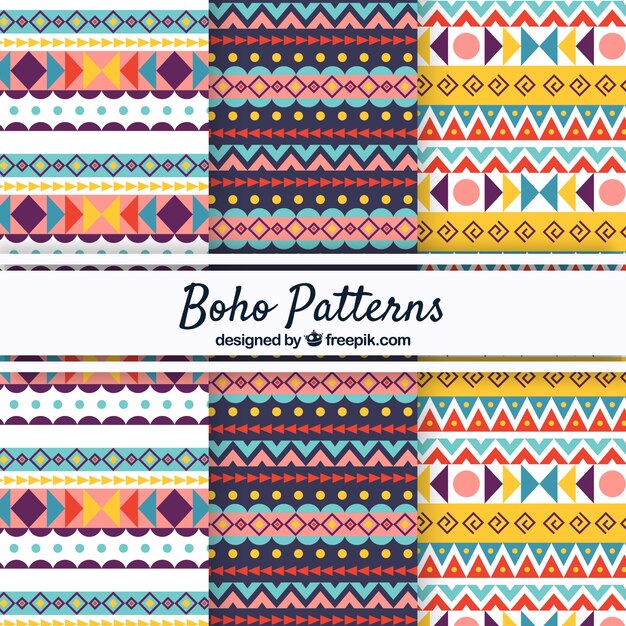 Colección de patrones de estilo boho con diseño plano