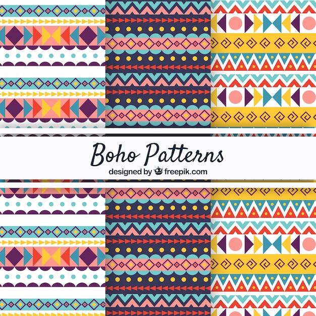 Colección de patrones de estilo boho con diseño plano