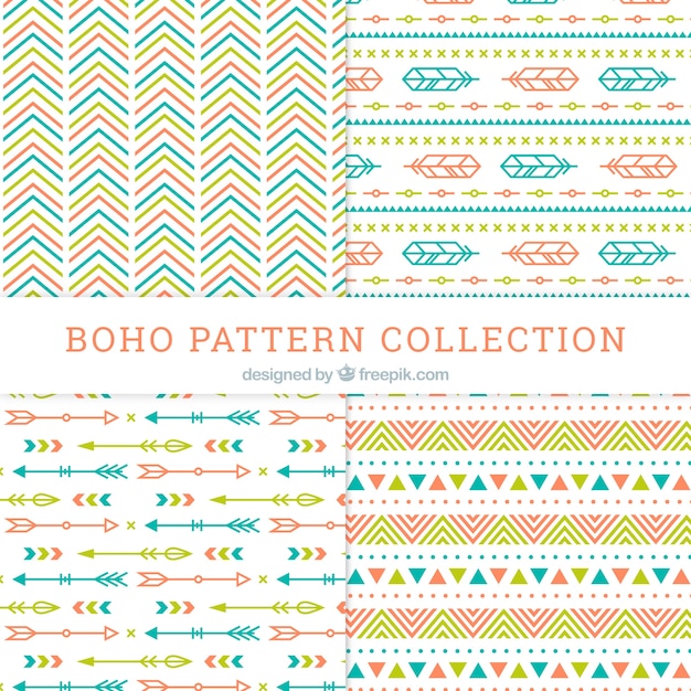 Vector gratuito colección de patrones de estilo boho con diseño plano