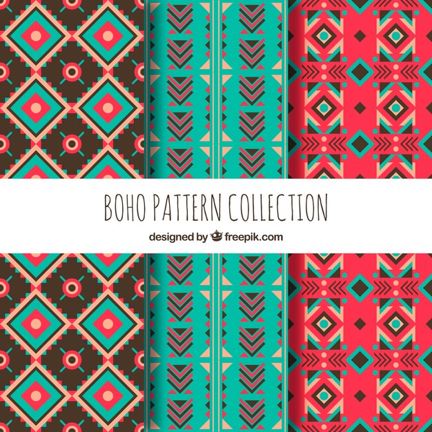 Colección de patrones de estilo boho con diseño plano