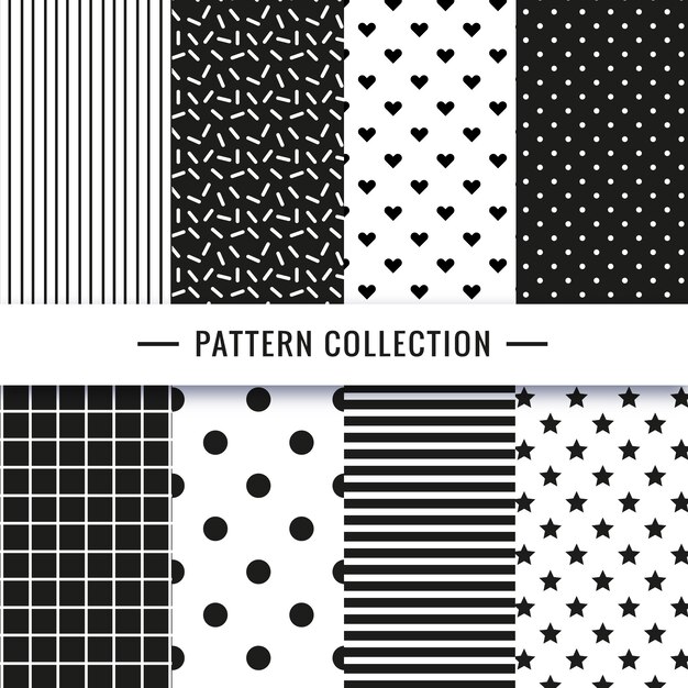 Colección de patrones sin fisuras blanco y negro