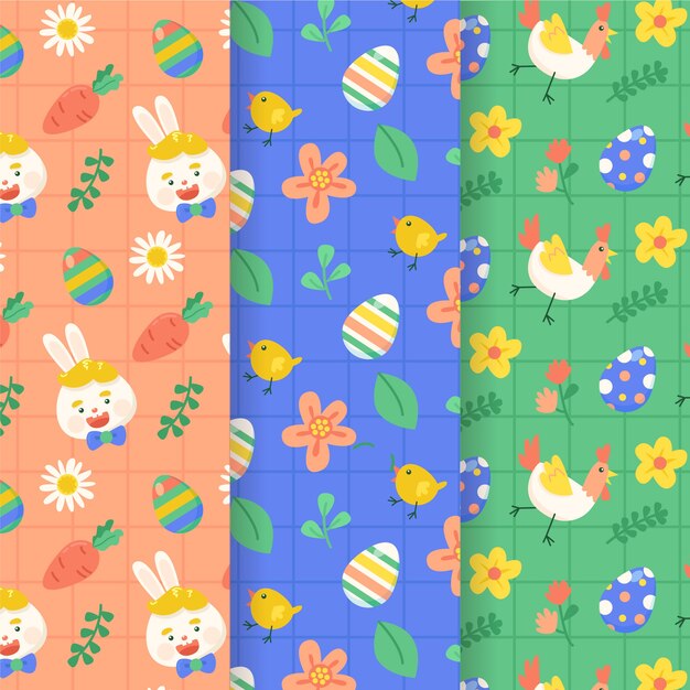Colección de patrones sin fisuras de pascua feliz diseño plano
