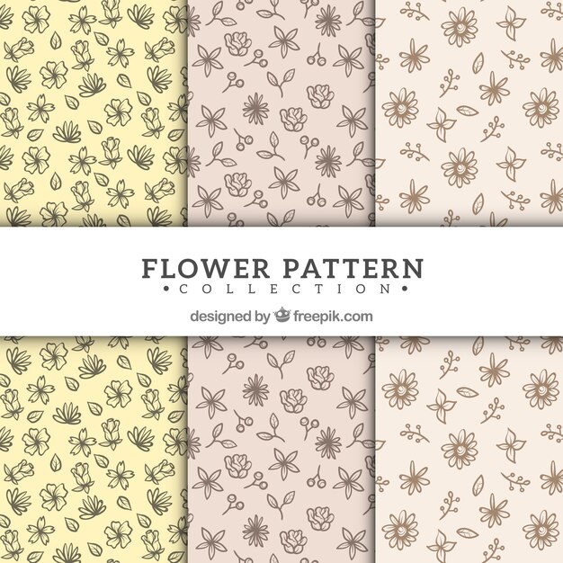 Colección de patrones de flor en estilo hecho a mano