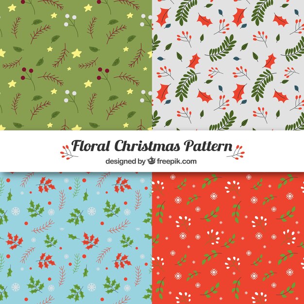 Colección de patrones florales decorativos para navidad