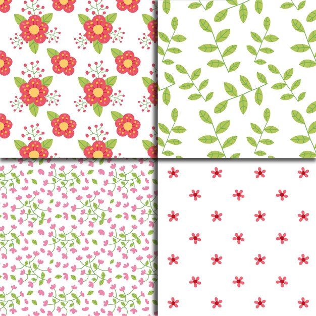 Colección de patrones florales sobre fondo blanco