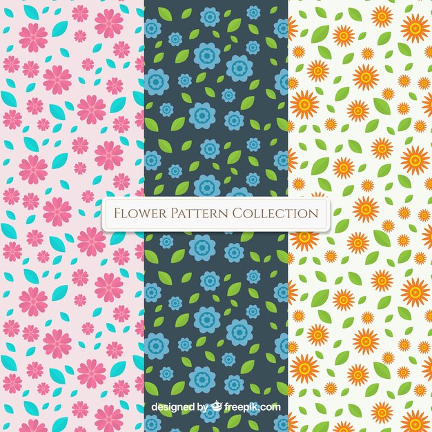Colección de patrones de flores en estilo plano
