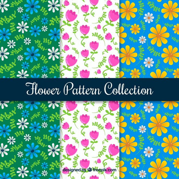 Colección de patrones de flores en estilo plano