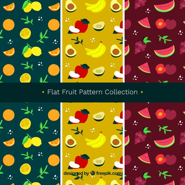 Colección de patrones de fruta planos