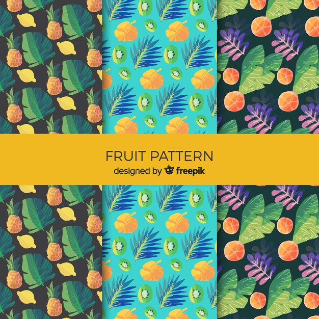 Colección patrones fruta tropical acuarela
