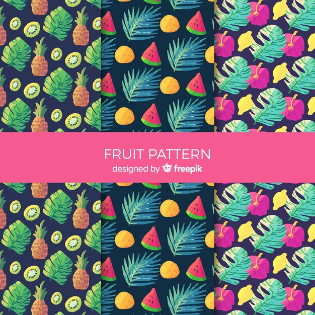 Colección patrones fruta tropical acuarela