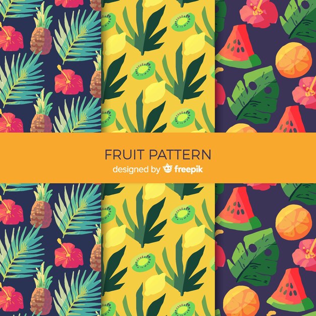 Colección patrones fruta tropical acuarela