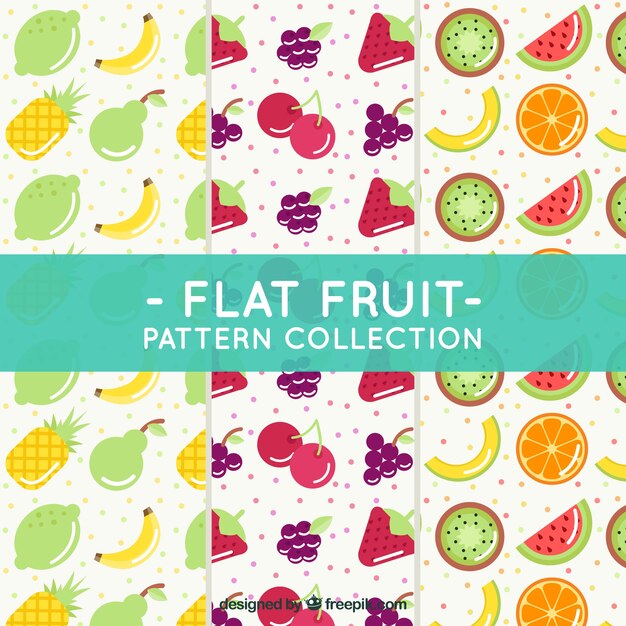 Colección de patrones de frutas en diseño plano 