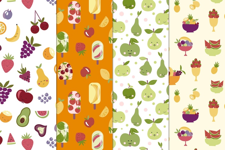 Vector gratuito colección de patrones de frutas